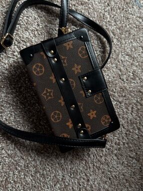 Black and Brown Monogram Crossbody Box Bag